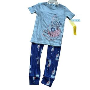 Carters Peacock Pajama Size 4 Toddler Girl Blue Short Sleeve Cotton NWT